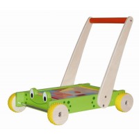 Antemergator  Broscuta din lemn cu 24 cuburi colorate si roti din cauciuc